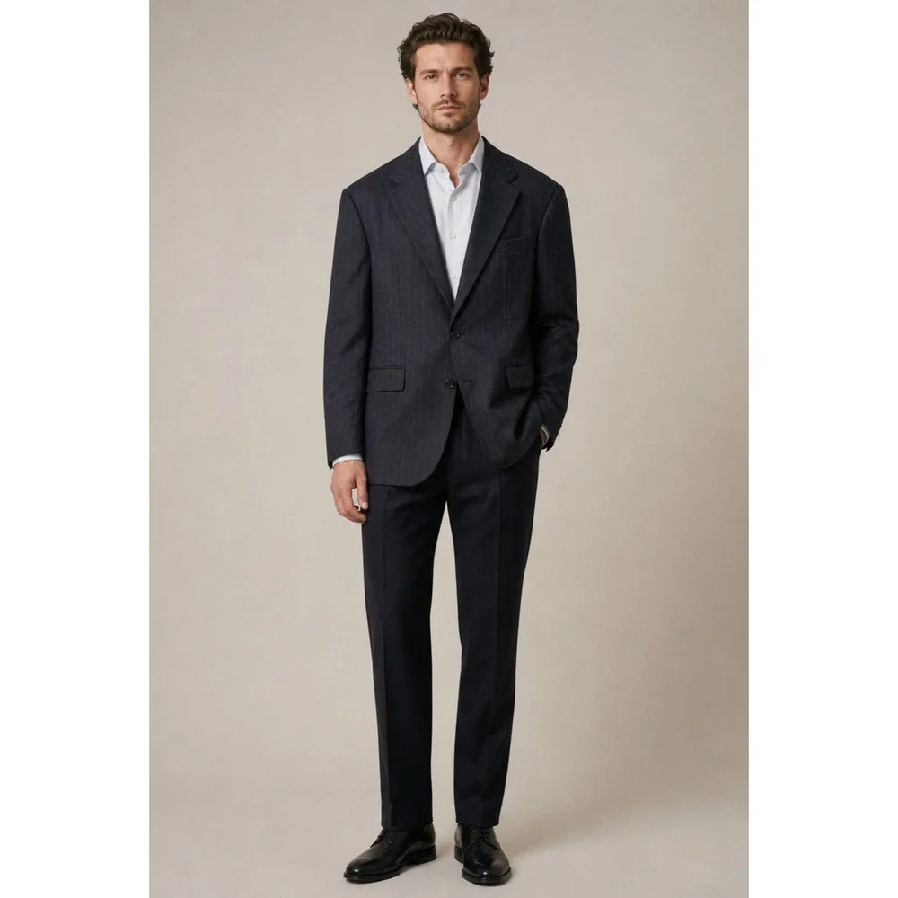 Hickey Freeman Boardroom Blazer Jacket Mens 48‎ Long Black Gray Pinstripe Wool